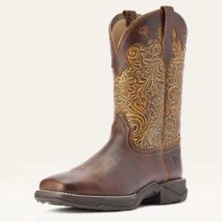 Ariat Clay And Brown Floral Square Toe Boots
