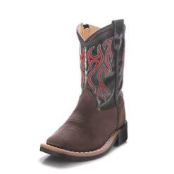 Youth Brown And Blue, Red Stitched Square Toe Boots