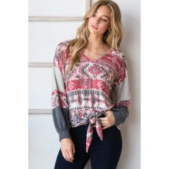Aztec Color Block Long Sleeve Top