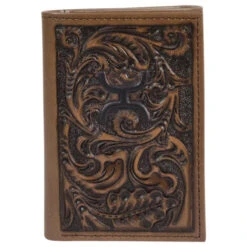 Hooey Chocolate Tooled Trifold Wallet