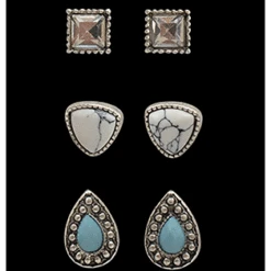 3 Pair Stud Stone Ear