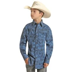 Rock & Roll Boys Blue Vintage Paisley Long Sleeve