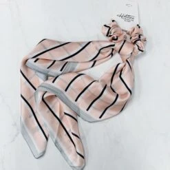 Blush And Navy Striped Scrunchie Scarf